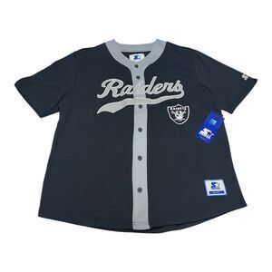 Starter Las Vegas Raiders Baseball Style Jersey Men's Sz M Black Button Up Shirt